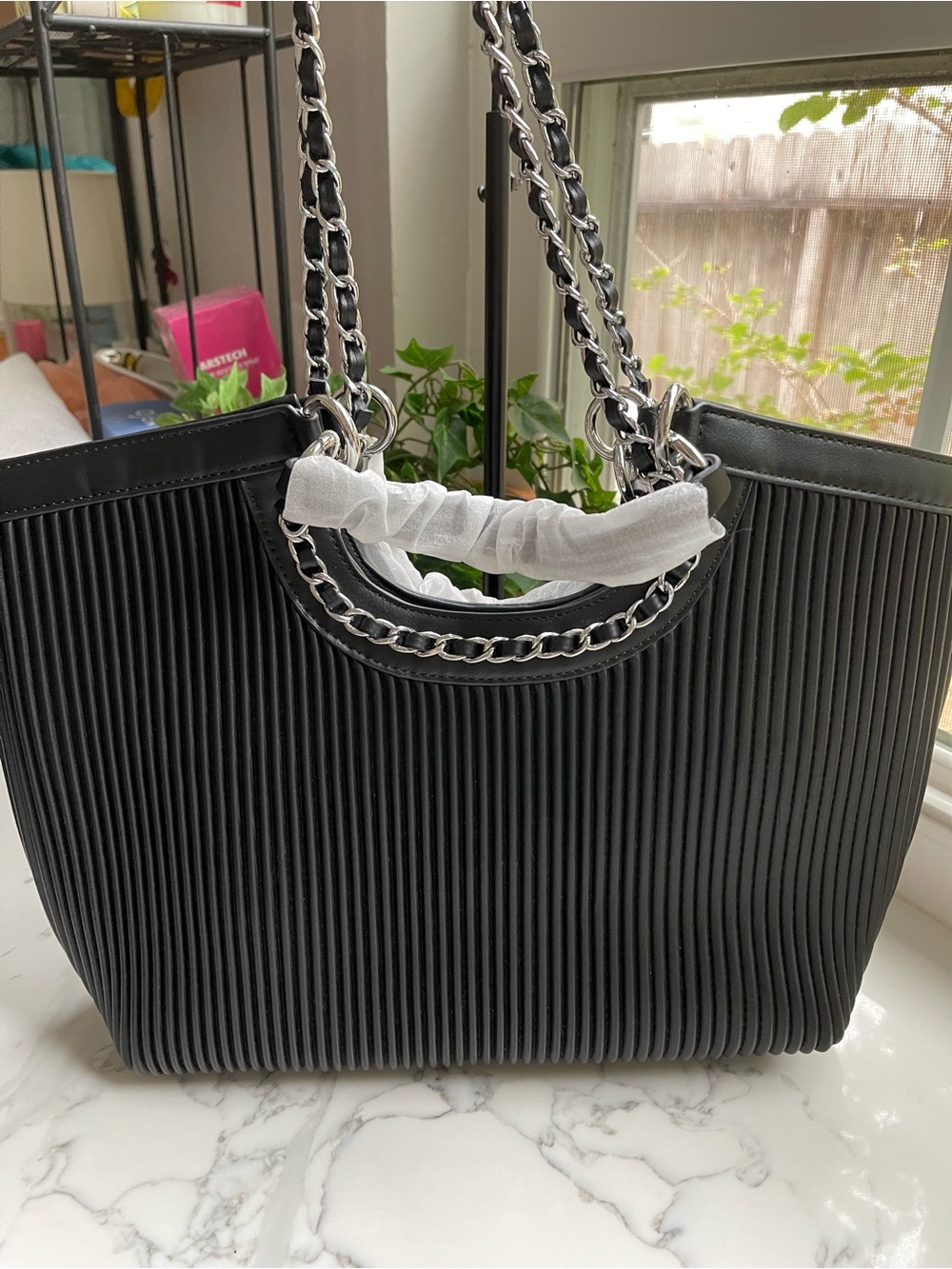 Classic Black Chain-Handle Tote Bag